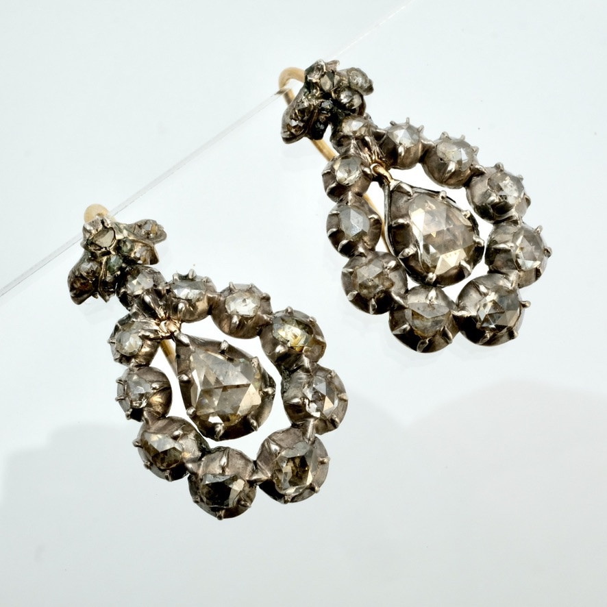 Boucles d'oreilles roses de diamants or et argent 18&egrave;me si&egrave;cle-photo-4