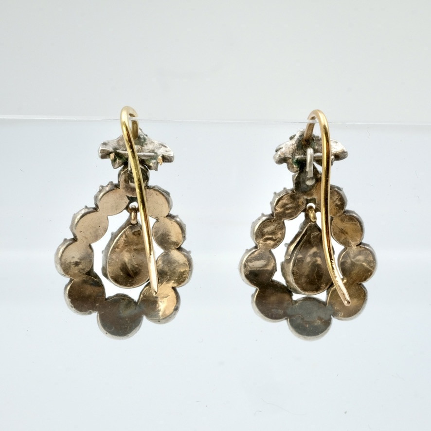 Boucles d'oreilles roses de diamants or et argent 18&egrave;me si&egrave;cle-photo-3