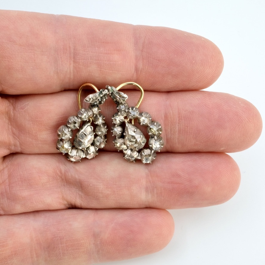 Boucles d'oreilles roses de diamants or et argent 18&egrave;me si&egrave;cle-photo-4