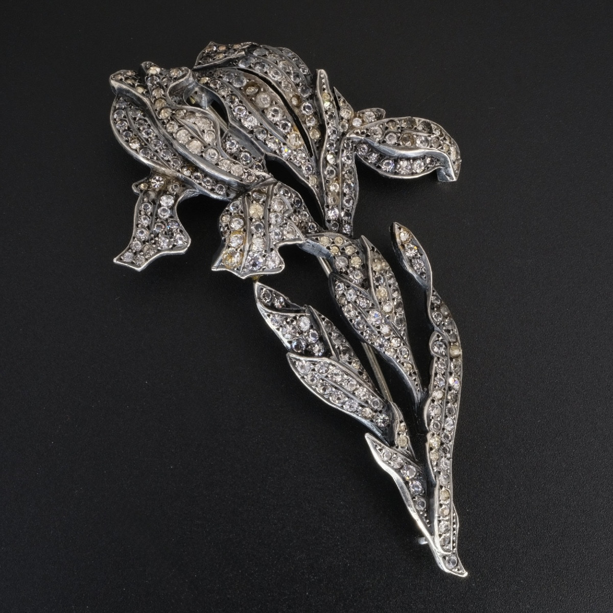 Art Nouveau Iris Brooch With Crystals And Silver, Early 20th Century-photo-4