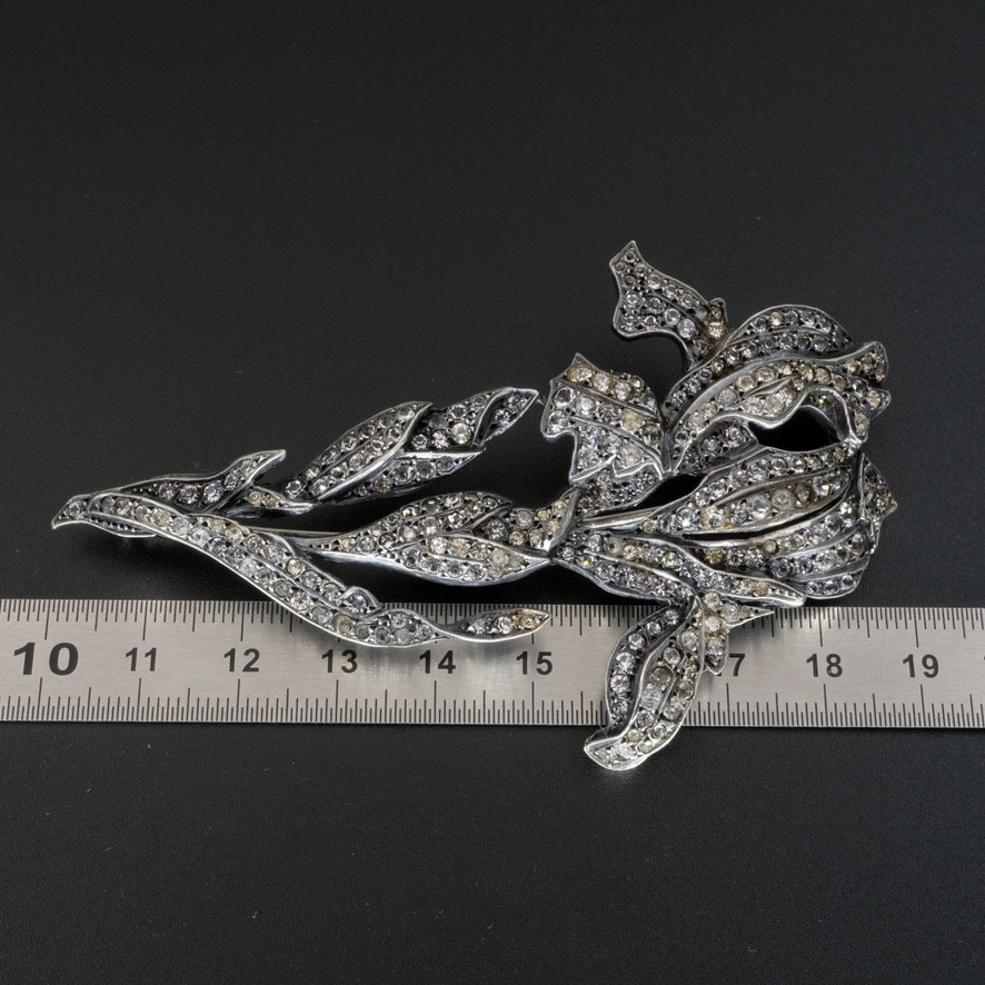 Art Nouveau Iris Brooch With Crystals And Silver, Early 20th Century-photo-4