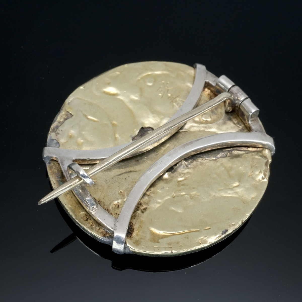 Broche shakudo cailles or et argent Meiji 19ème siècle-photo-1