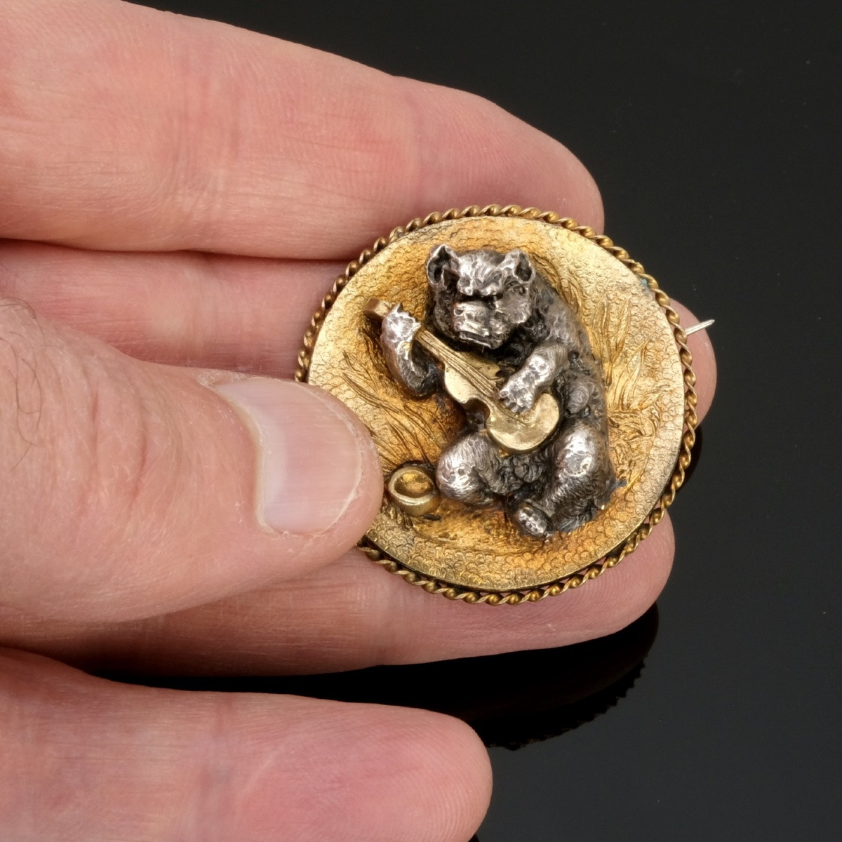 Broche ours musicien métal deux couleurs Napoléon II-photo-4