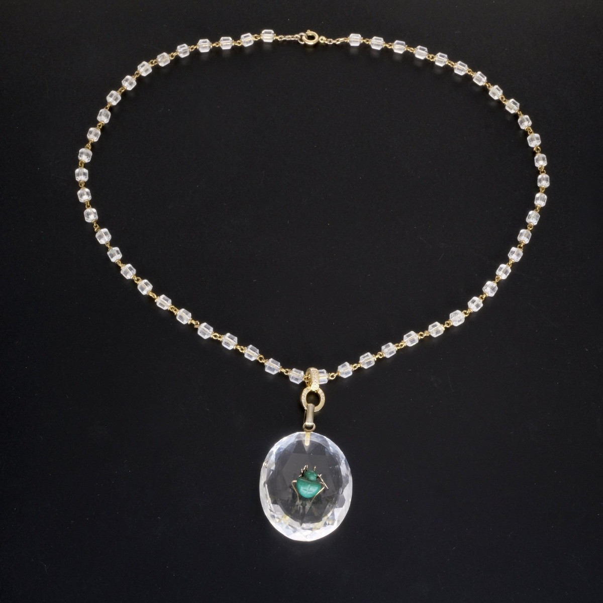 Pendentif-Collier 1920 Araignée Malachite sur Cristal facetté-photo-2