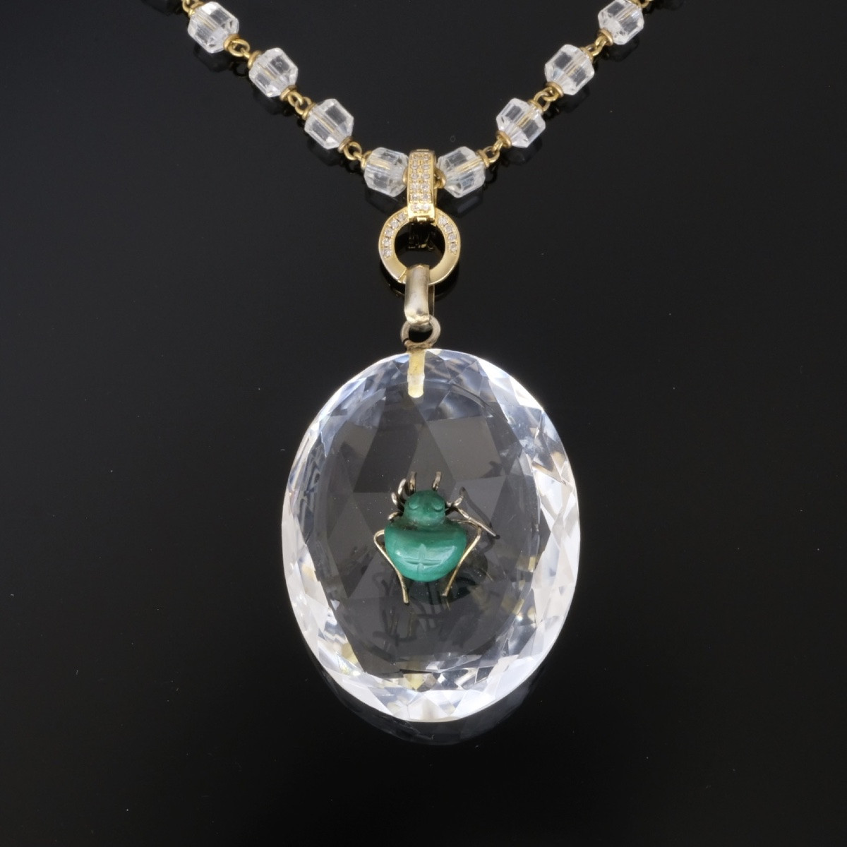 Pendentif-Collier 1920 Araignée Malachite sur Cristal facetté-photo-3