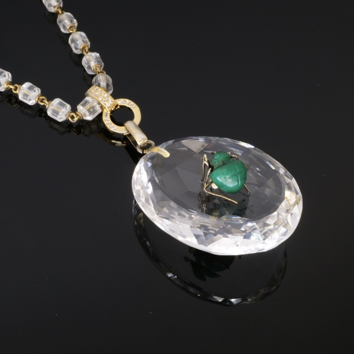 Pendentif-Collier 1920 Araignée Malachite sur Cristal facetté-photo-4
