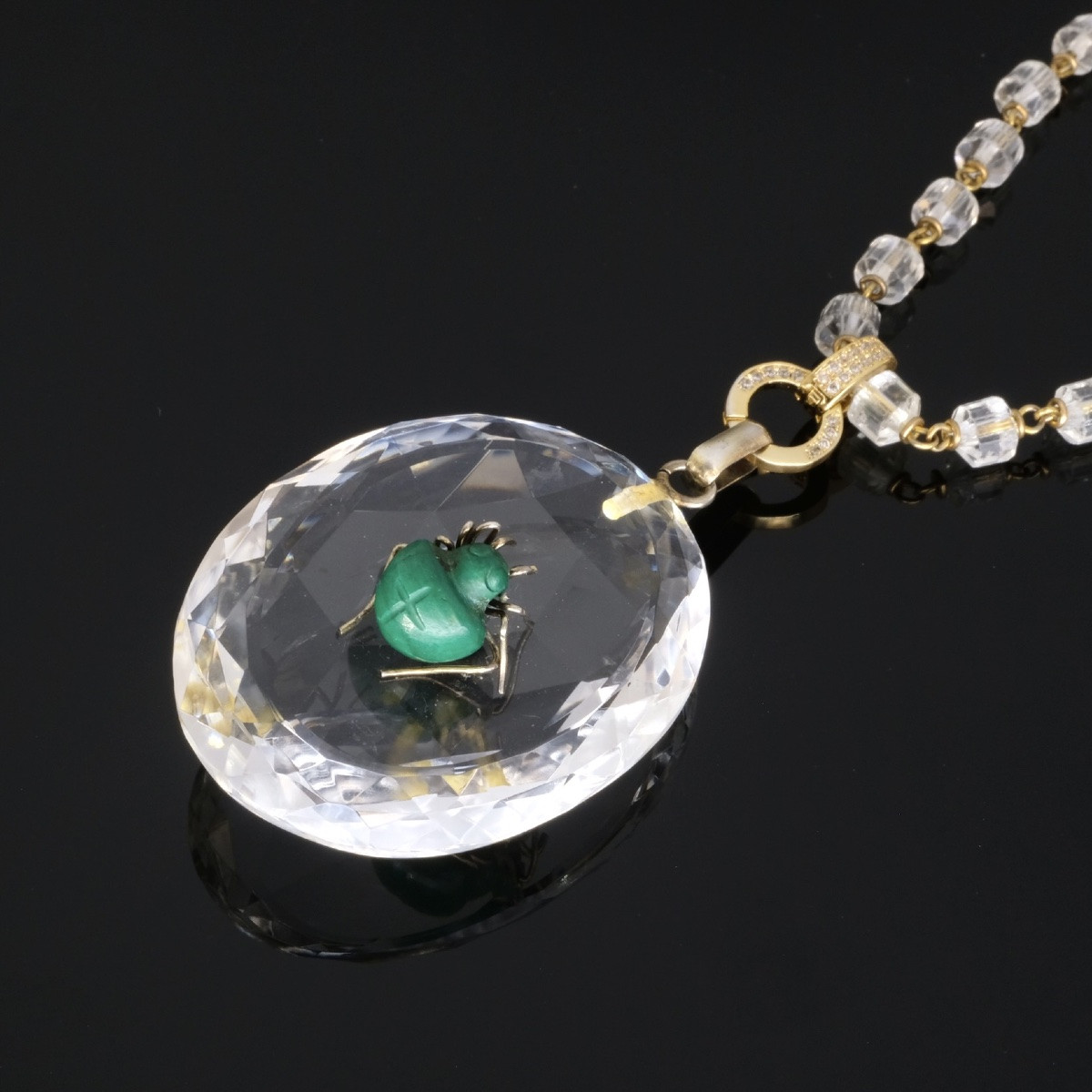 Pendentif-Collier 1920 Araignée Malachite sur Cristal facetté-photo-1