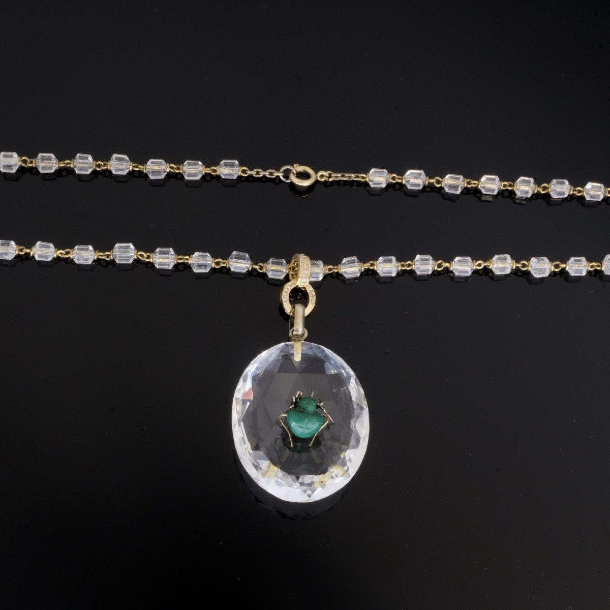 Pendentif-Collier 1920 Araignée Malachite sur Cristal facetté-photo-2