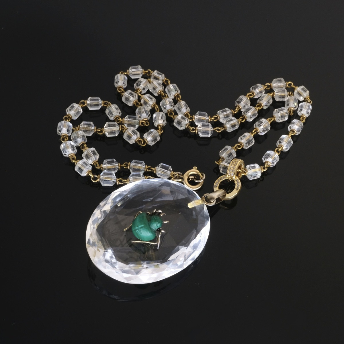 Pendentif-Collier 1920 Araignée Malachite sur Cristal facetté-photo-3