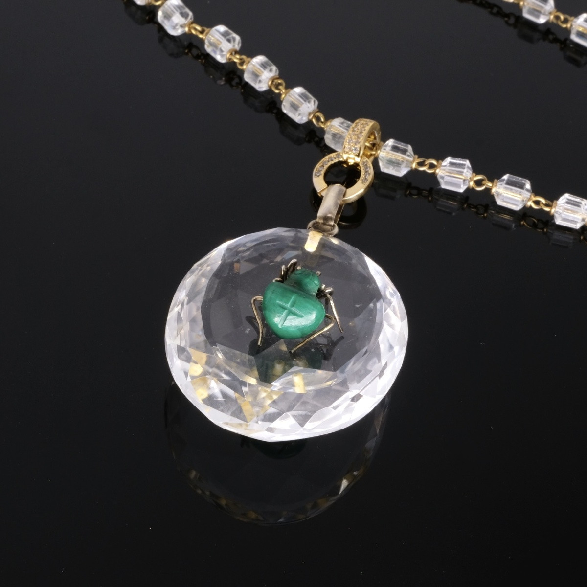 Pendentif-Collier 1920 Araignée Malachite sur Cristal facetté-photo-6