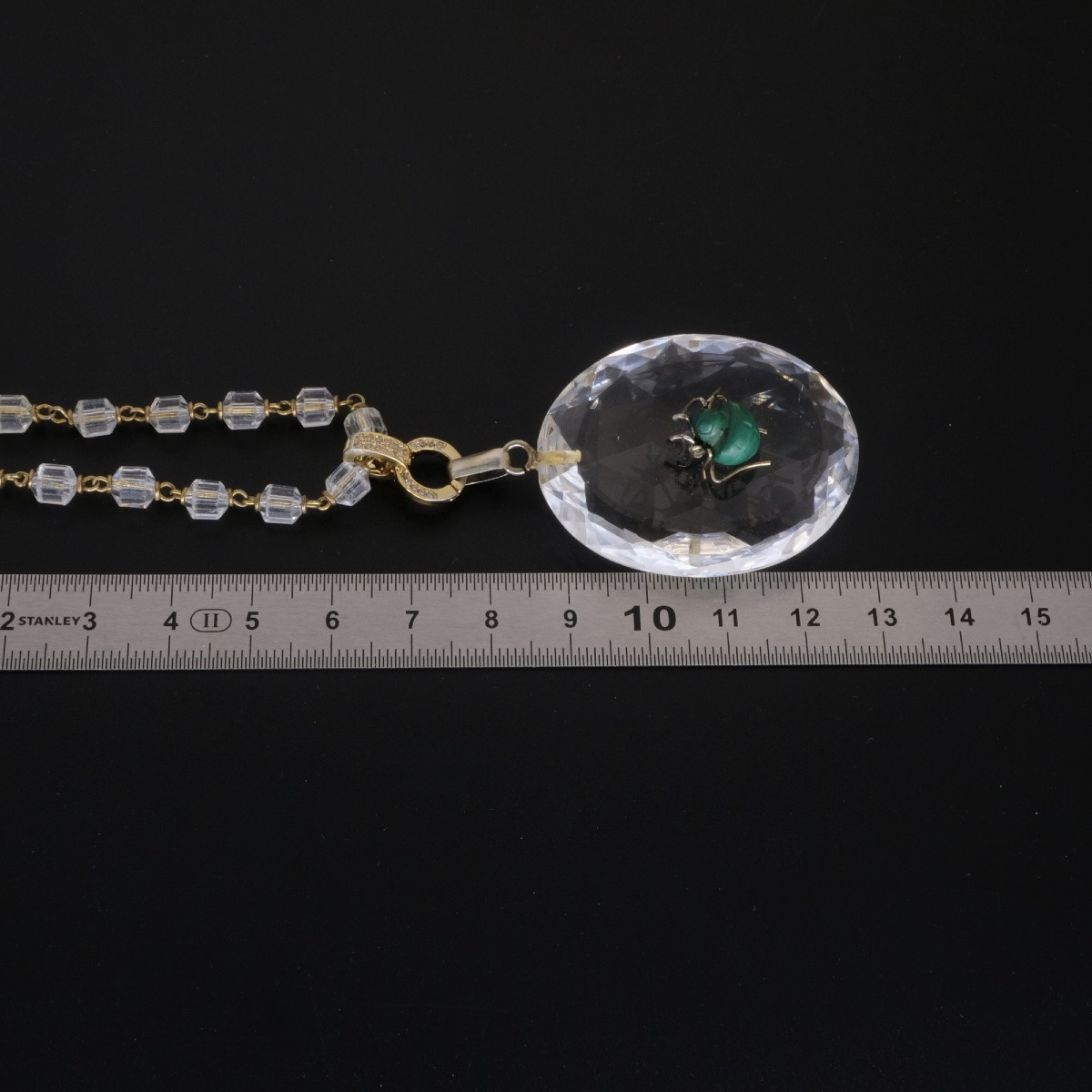 Pendentif-Collier 1920 Araignée Malachite sur Cristal facetté-photo-8