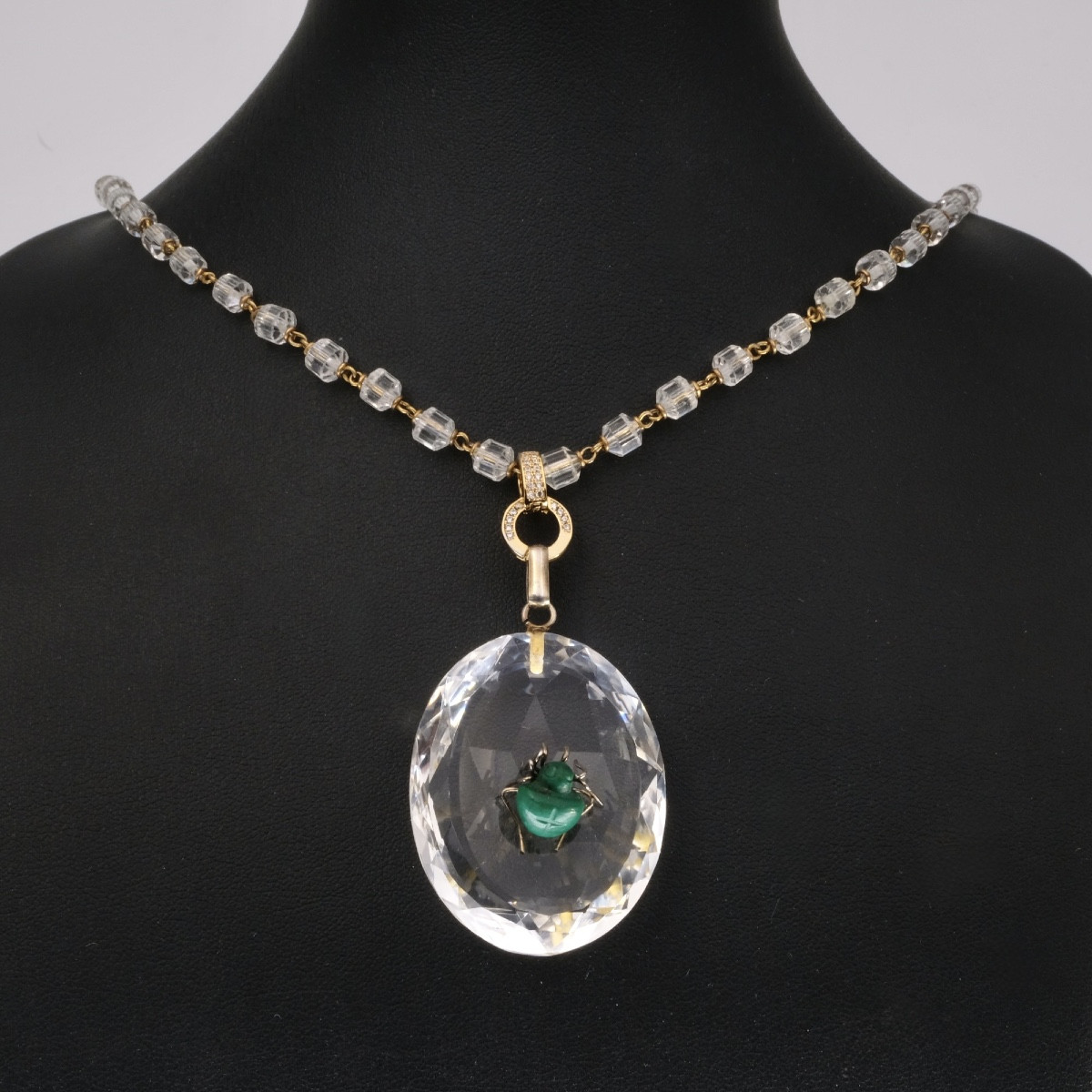 Pendentif-Collier 1920 Araignée Malachite sur Cristal facetté