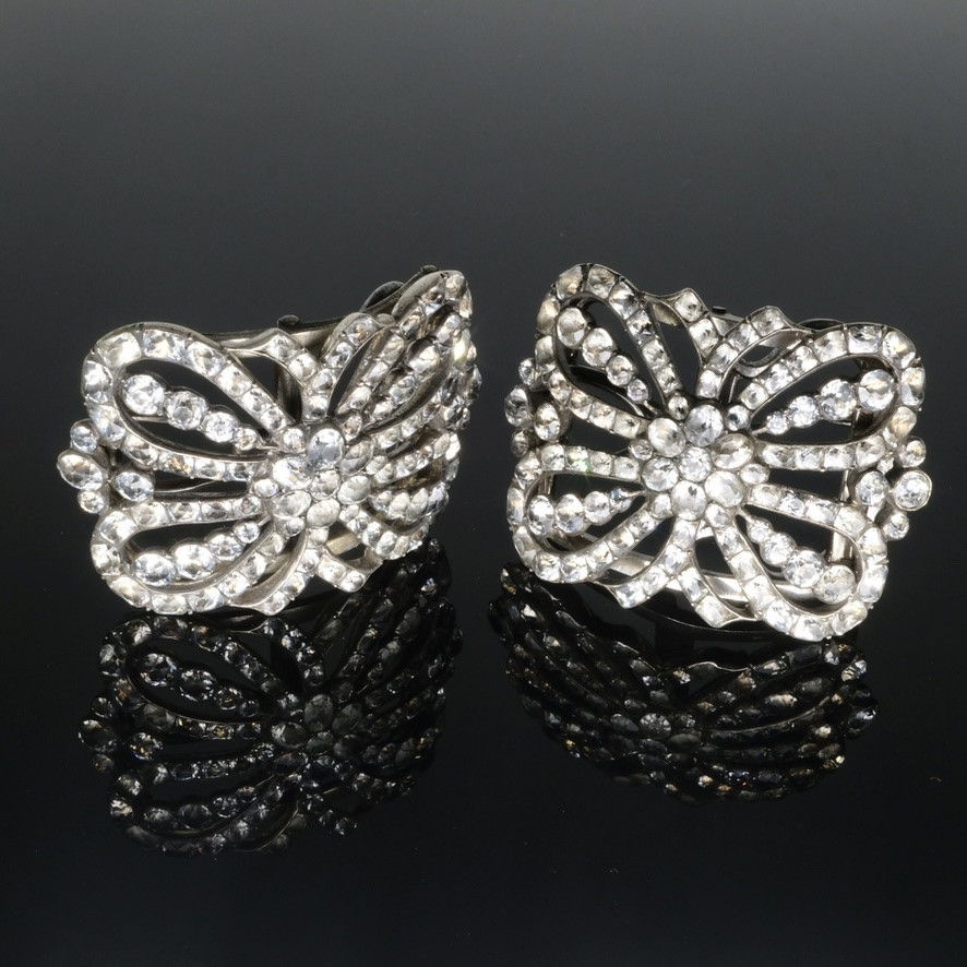 Paire de boucles de chaussures à système pierres du Rhin et Argent 18ème siècle-photo-2