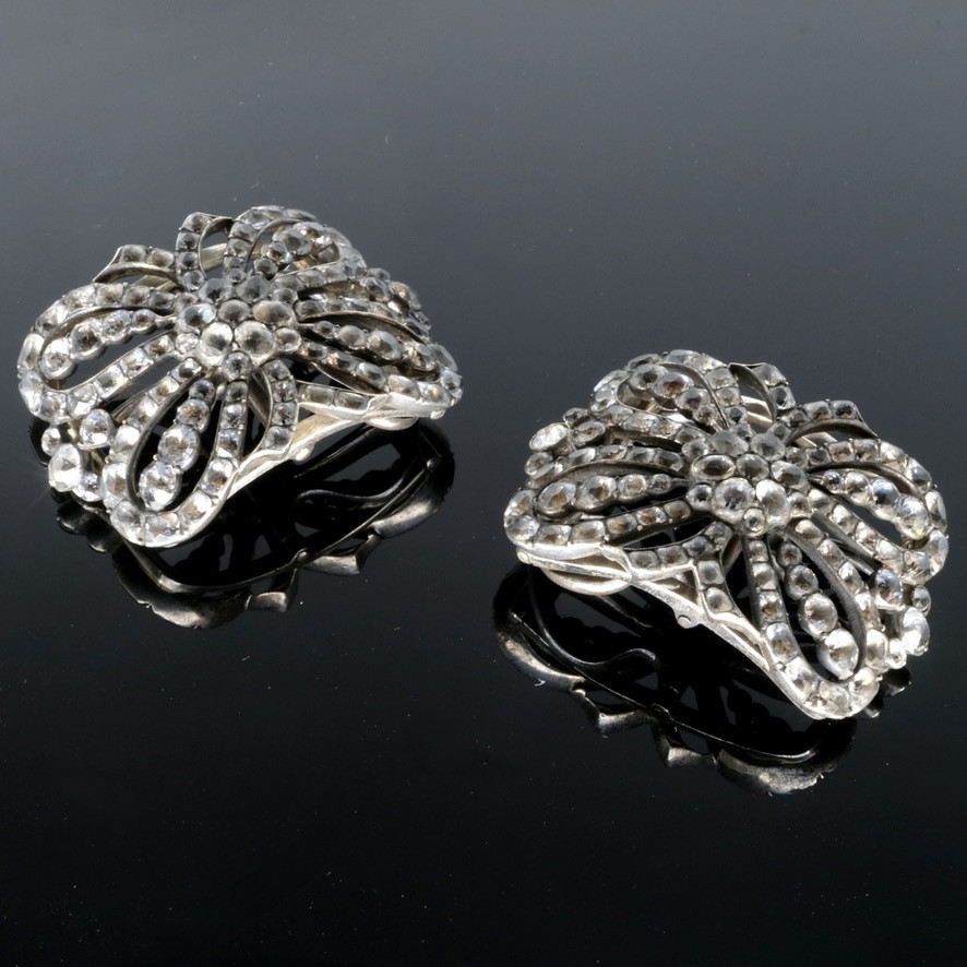 Paire de boucles de chaussures à système pierres du Rhin et Argent 18ème siècle-photo-3