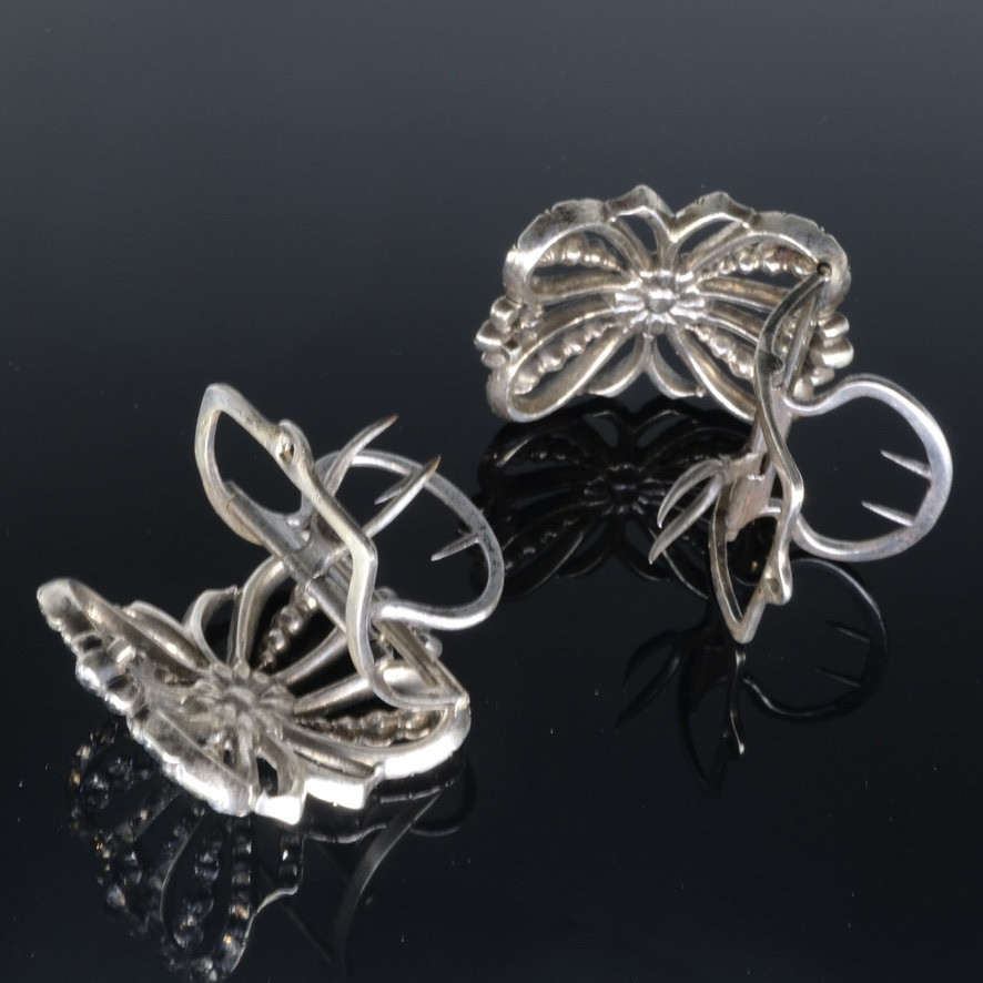 Paire de boucles de chaussures à système pierres du Rhin et Argent 18ème siècle-photo-4