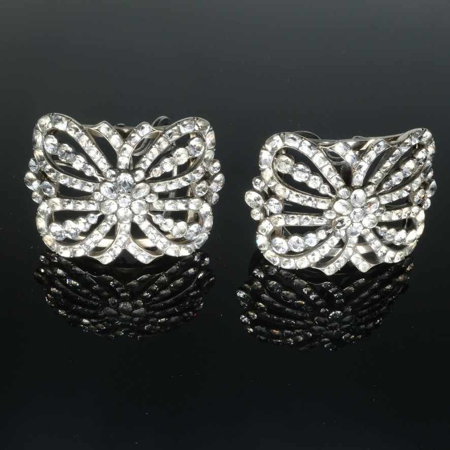 Paire de boucles de chaussures à système pierres du Rhin et Argent 18ème siècle-photo-1