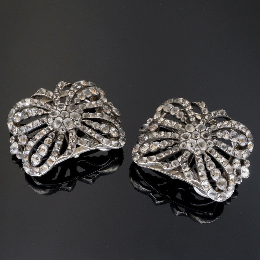 Paire de boucles de chaussures à système pierres du Rhin et Argent 18ème siècle-photo-2