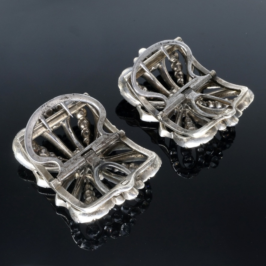 Paire de boucles de chaussures à système pierres du Rhin et Argent 18ème siècle-photo-4