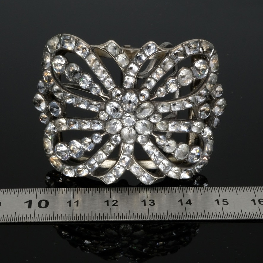 Paire de boucles de chaussures à système pierres du Rhin et Argent 18ème siècle-photo-6
