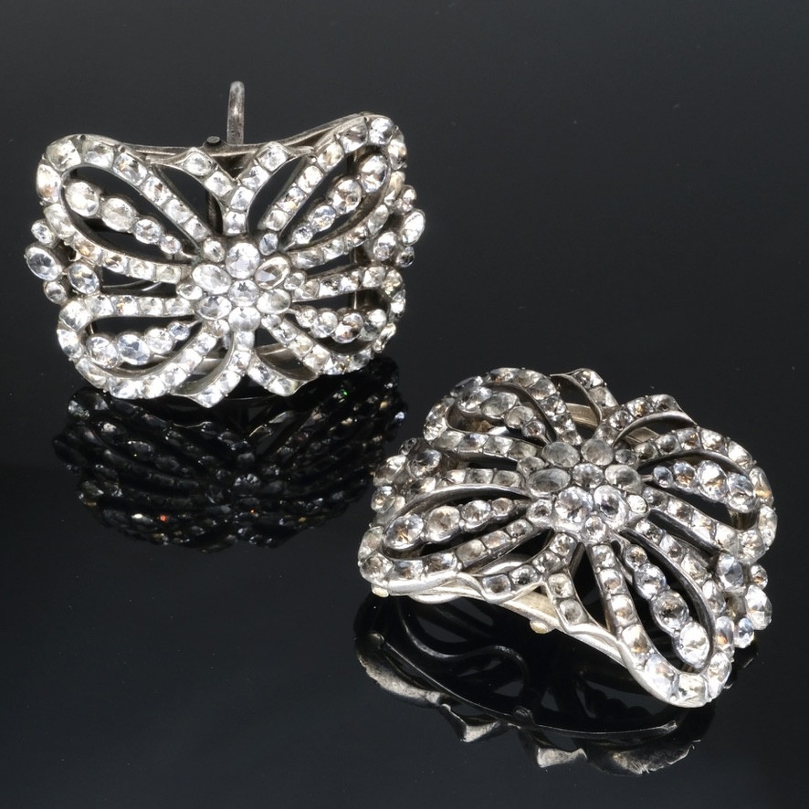 Paire de boucles de chaussures à système pierres du Rhin et Argent 18ème siècle