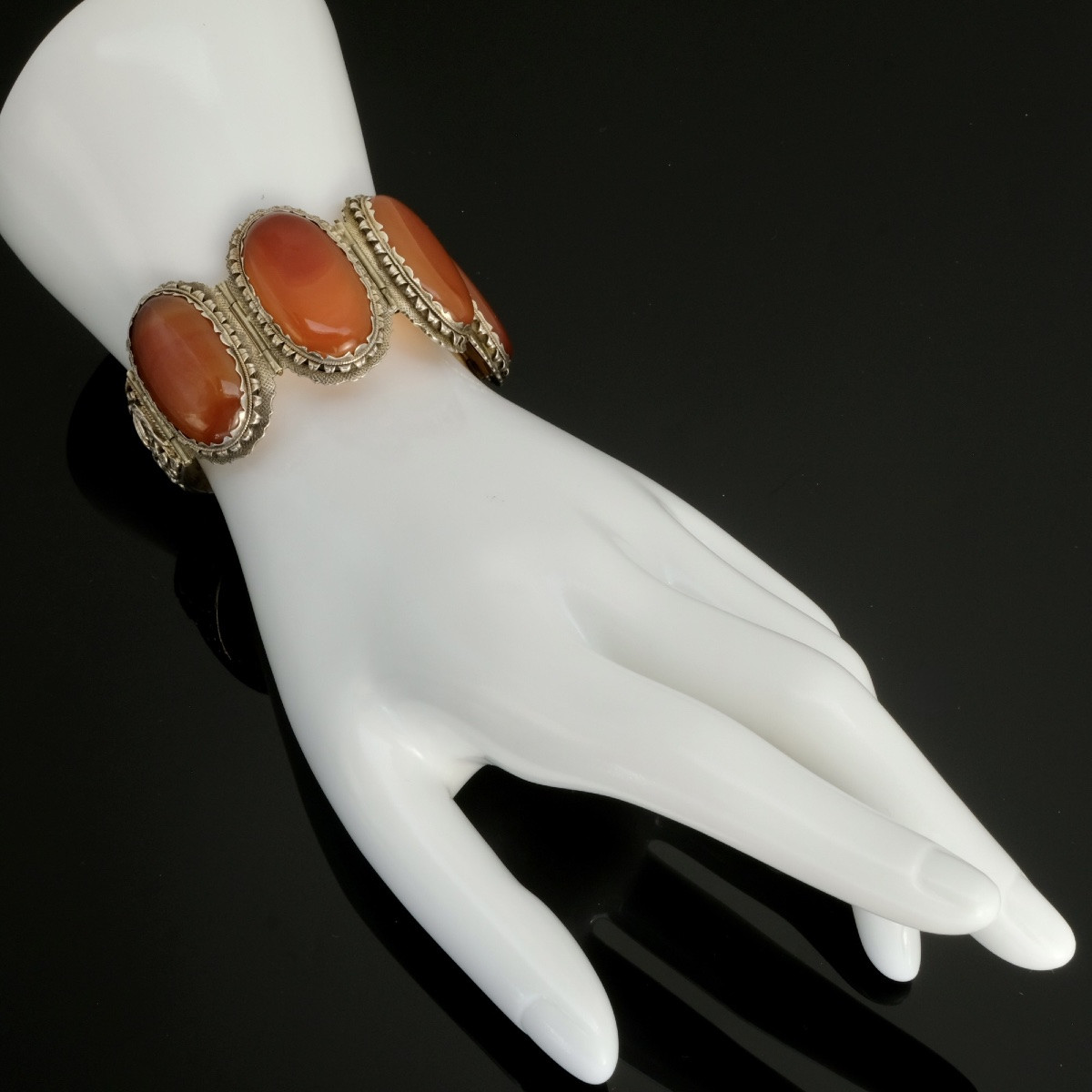 Bracelet argent repoussé et cornalines, années 30-photo-2