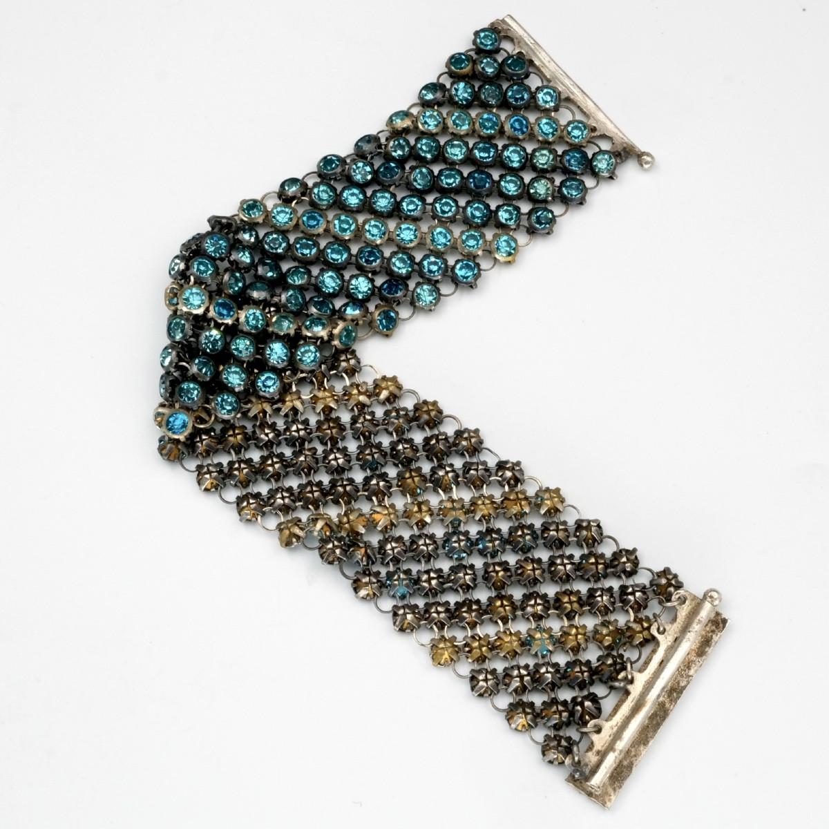 Wide Bracelet With Links Set With Blue Rhinestones, Art Deco Period-photo-5
