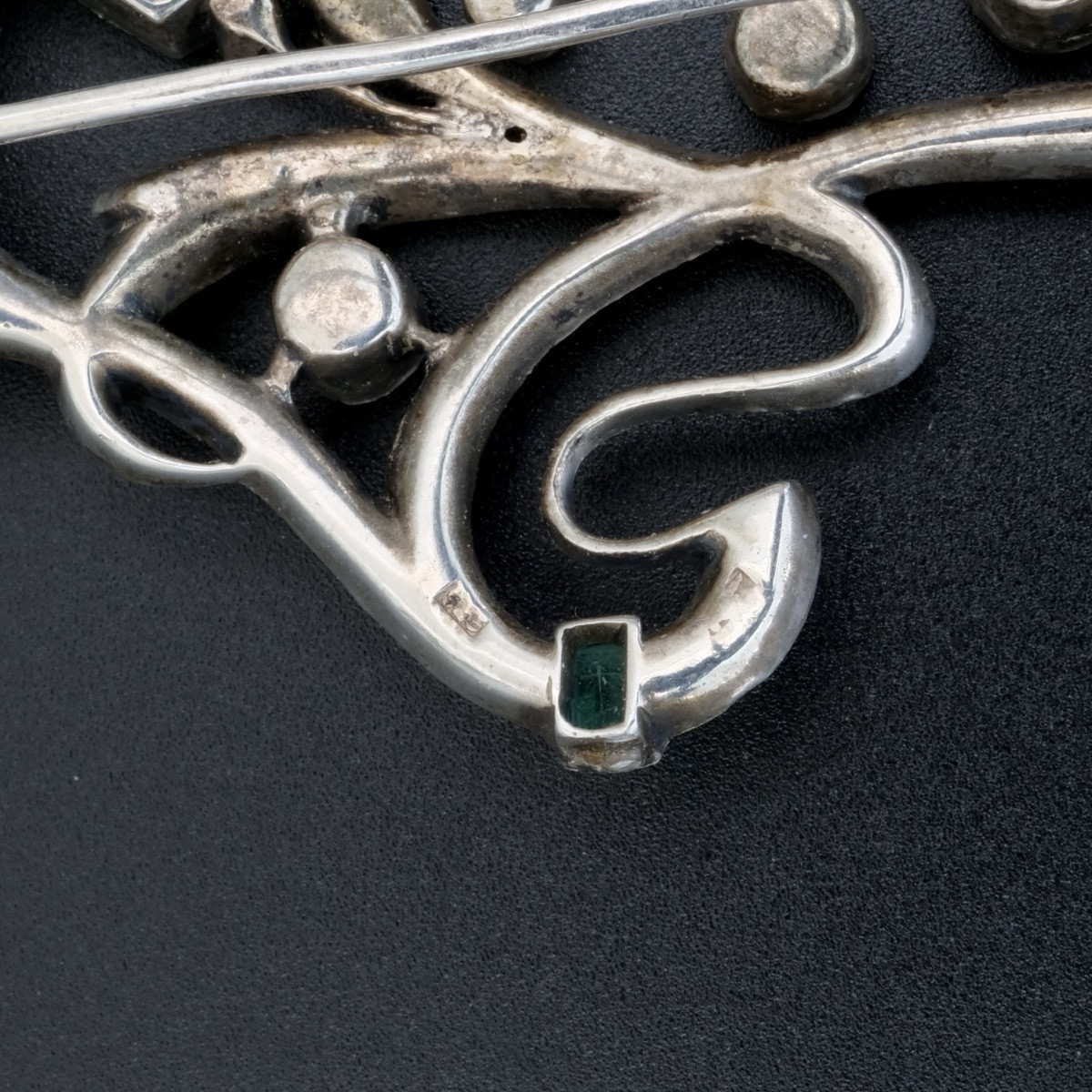 1900 Art Nouveau Brooch/pendant In Silver With White And Emerald Green Crystals-photo-5
