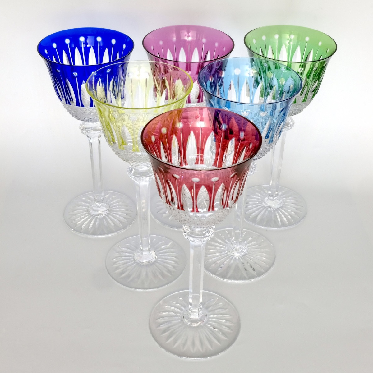 Tommy Saint-Louis,  Service de 6 verres Roemer en cristal multicolore