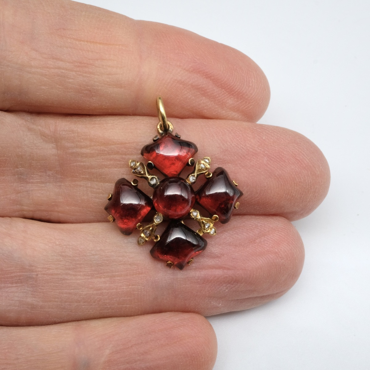 Pendentif memento, croix or grenats et diamants Napoléon III-photo-3