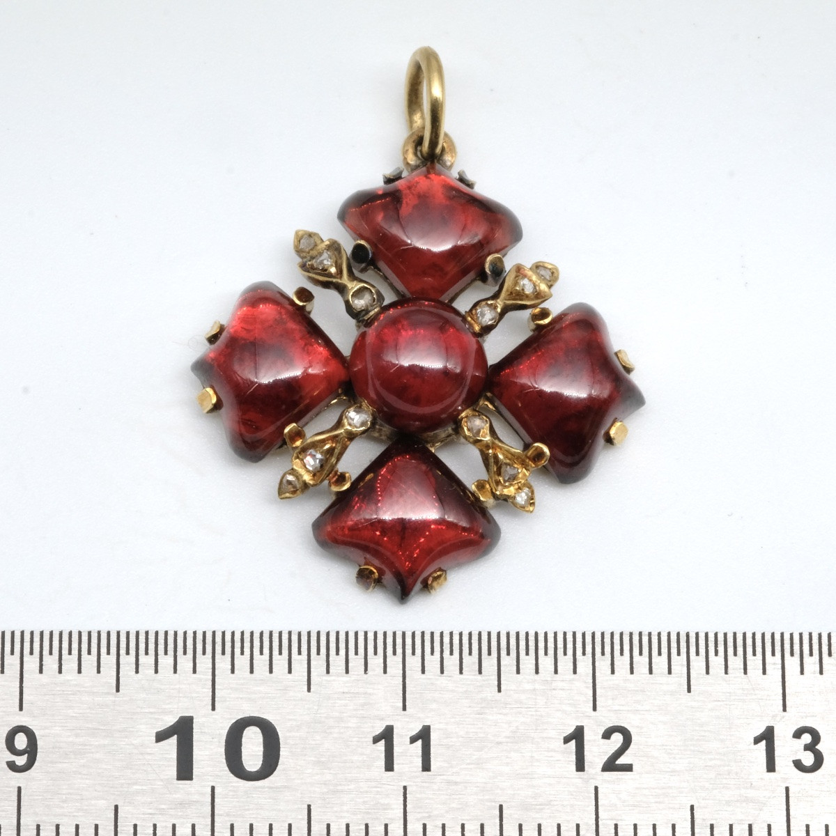 Pendentif memento, croix or grenats et diamants Napoléon III-photo-4