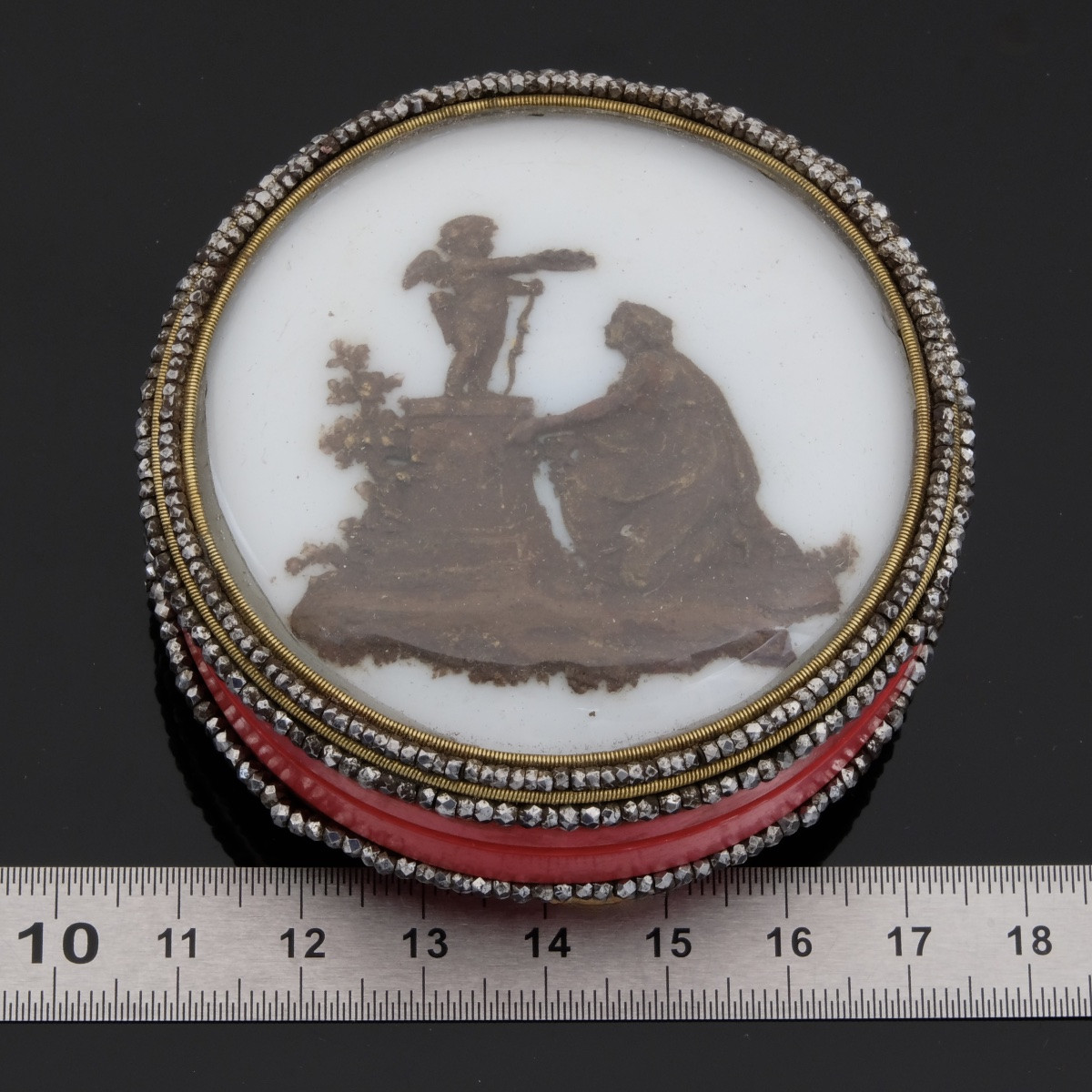 18th Century Ivory Box, Bas-relief Wax, Cupid, Steel Beads-photo-6