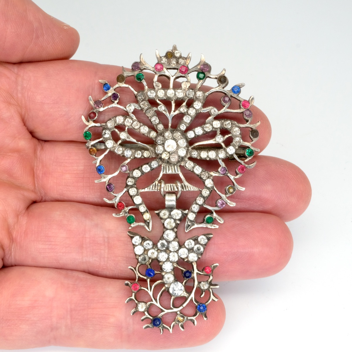 Saint Spirit Brooch, Norman, Rhine Stone And Silver, 19th Century-photo-4