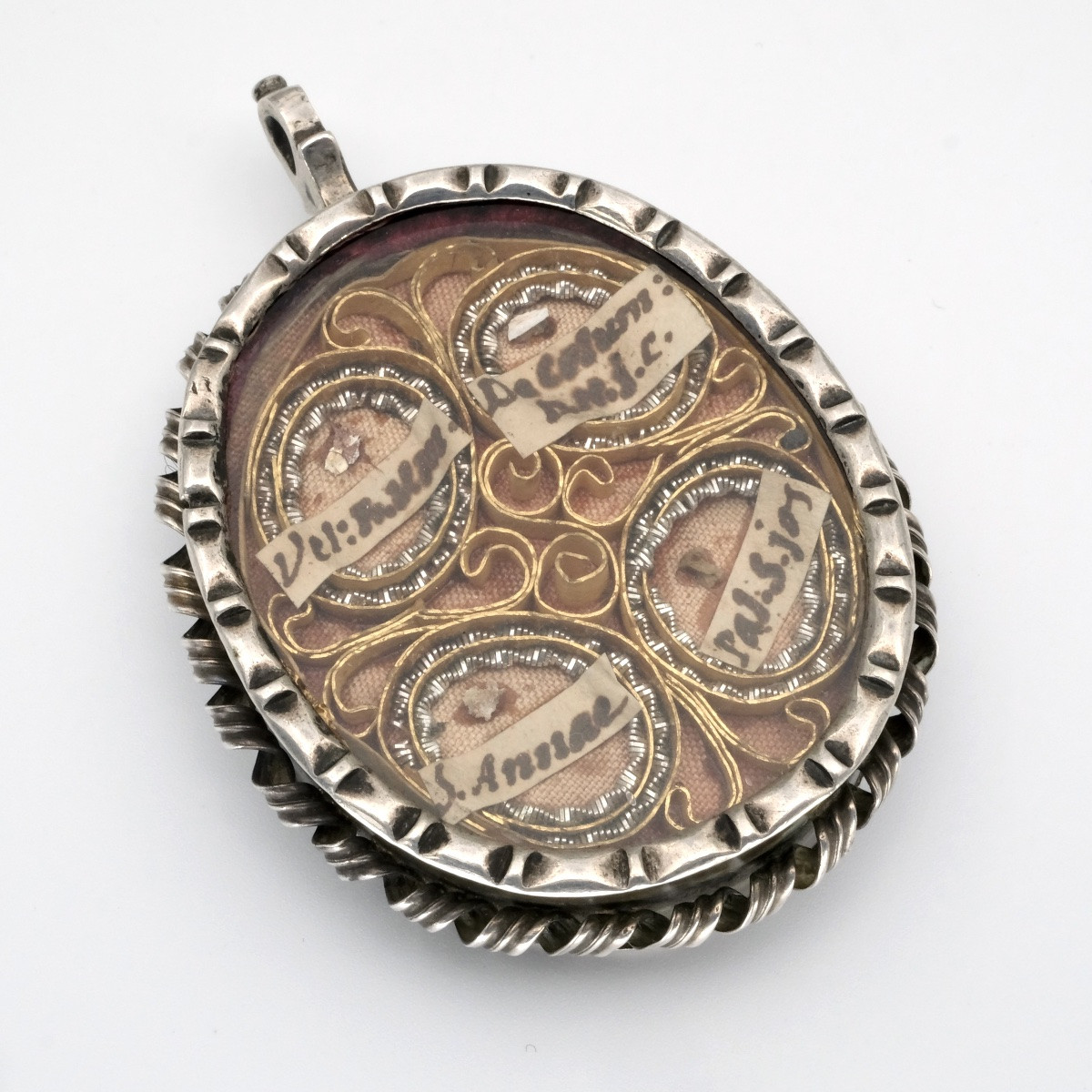 Vatican Reliquary Medallion, Silver Paper Filigree, 18th Century-photo-3