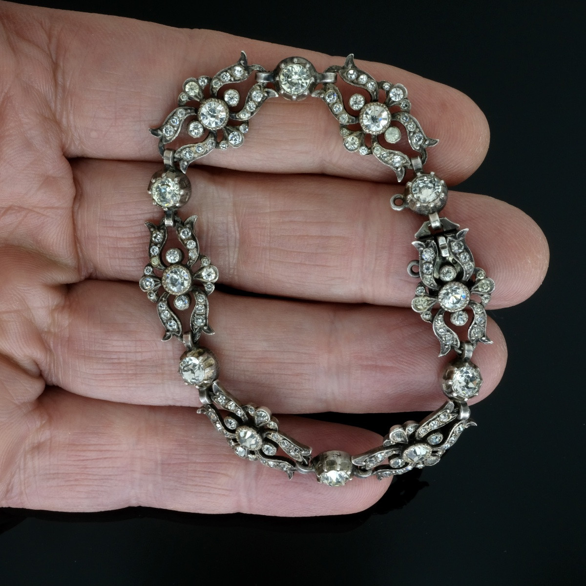 Bracelet Napoléon III articulé pierres du Rhin sur argent-photo-3