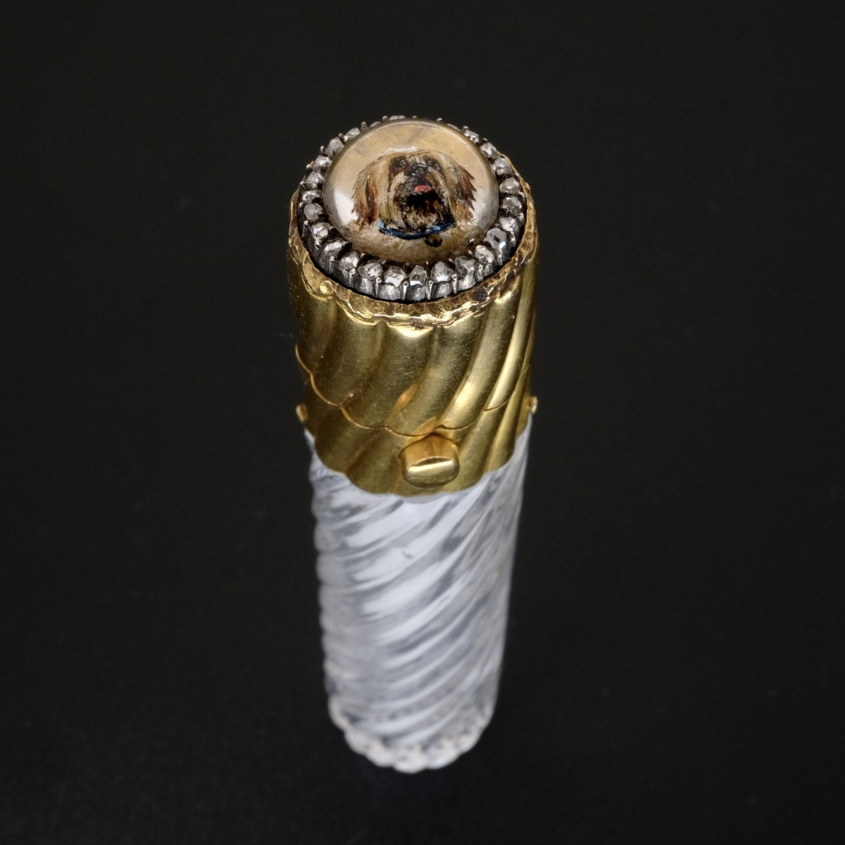 Essex Crystal Smelling Salts Bottle With Gold And Diamonds, 19th Century