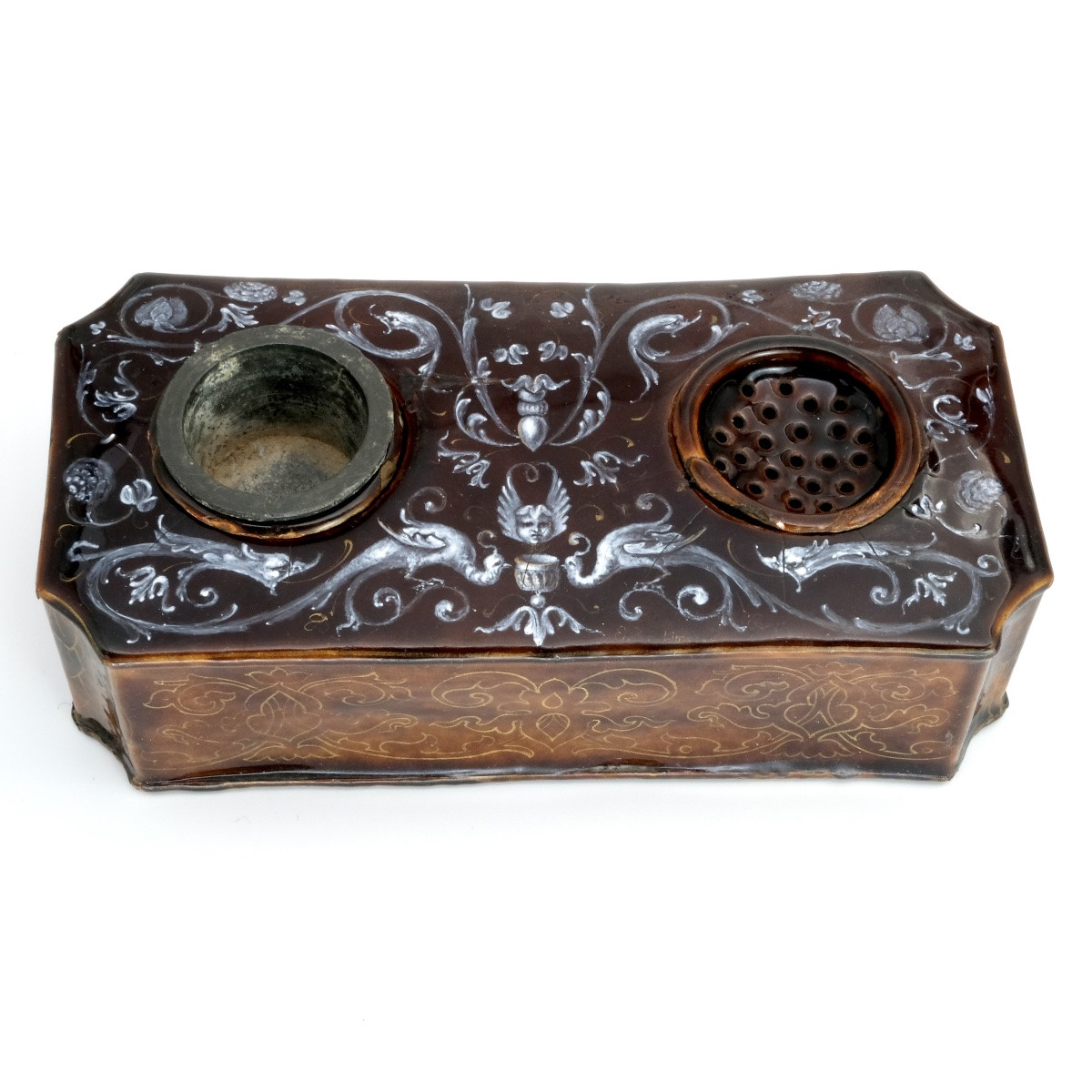 Limoges Enamel Inkwell, 18th Century, Renaissance Style-photo-3