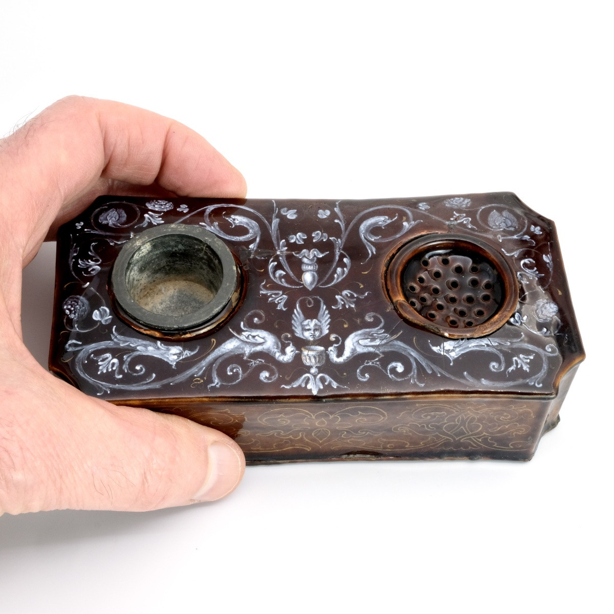 Limoges Enamel Inkwell, 18th Century, Renaissance Style-photo-4