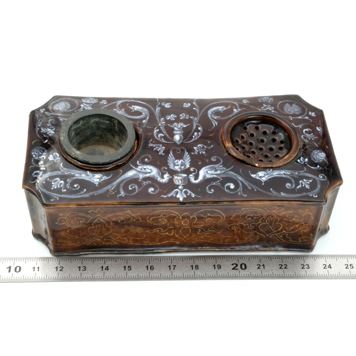 Limoges Enamel Inkwell, 18th Century, Renaissance Style-photo-5