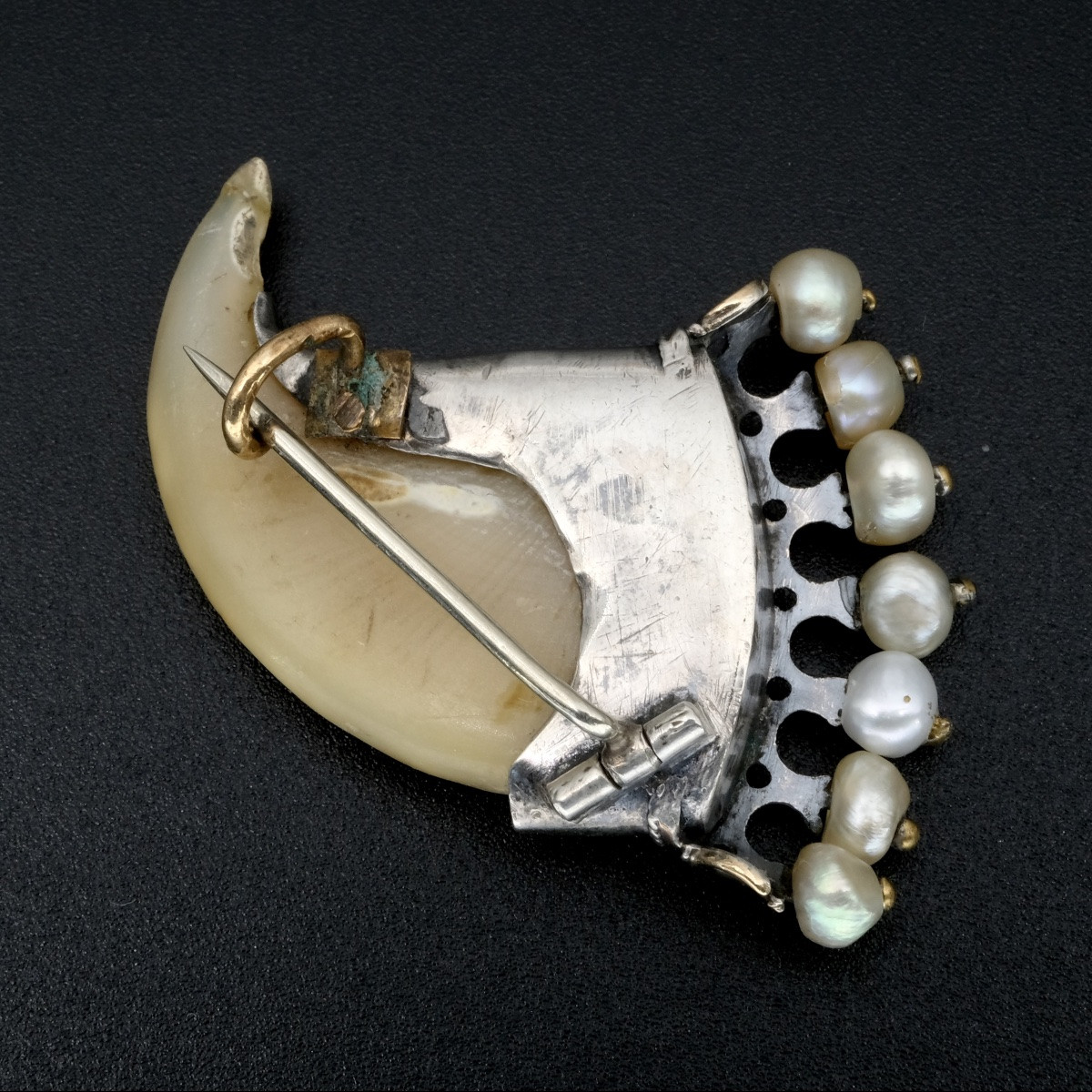 Broche griffe, perles, or et argent Napoléon III-photo-1