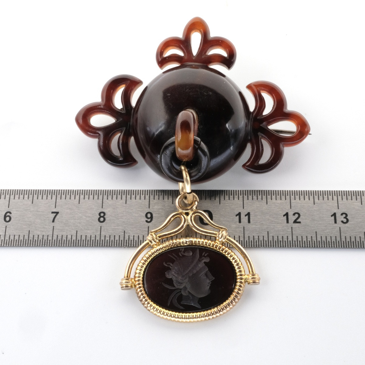 Broche articul&eacute;e &eacute;caille et intaille agate brune, Napol&eacute;on III-photo-3