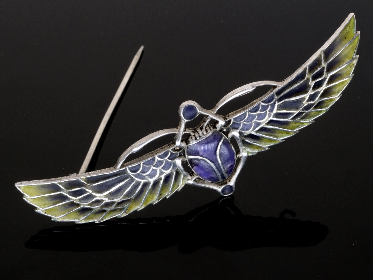 Winged Scarab Brooch, Plique-à-jour Style, And Silver, Egyptomania Period, Circa 1900-photo-4