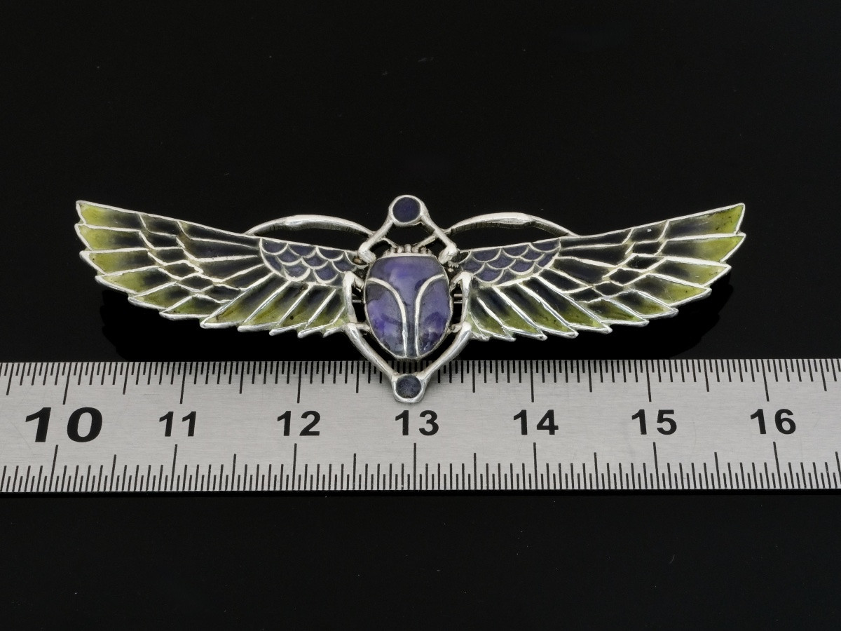 Winged Scarab Brooch, Plique-à-jour Style, And Silver, Egyptomania Period, Circa 1900-photo-5