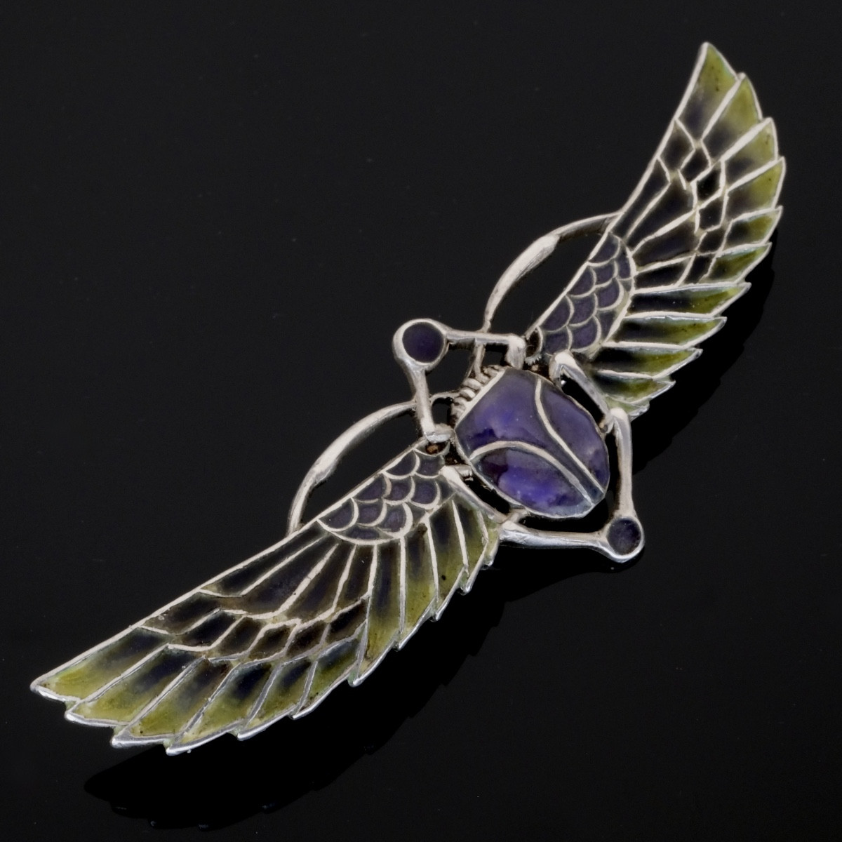 Winged Scarab Brooch, Plique-à-jour Style, And Silver, Egyptomania Period, Circa 1900