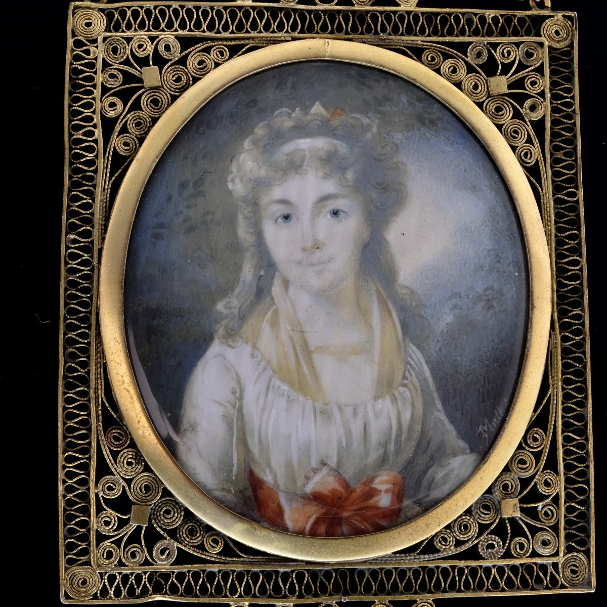 Miniature pendentif sentimental époque Empire, signée Muller-photo-2