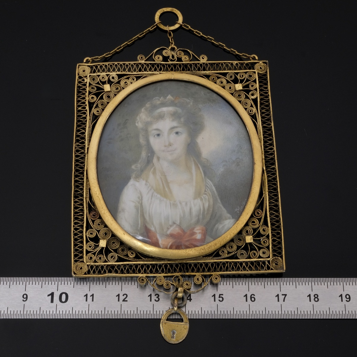 Miniature pendentif sentimental époque Empire, signée Muller-photo-4