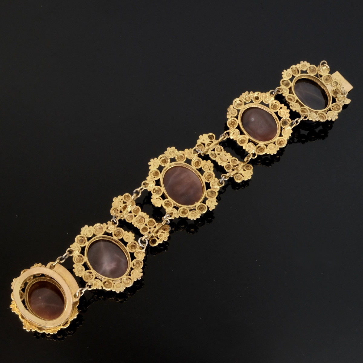 Pinchbeck Cannetille And Bull's Eye Agate Bracelet, Georgian Period-photo-1