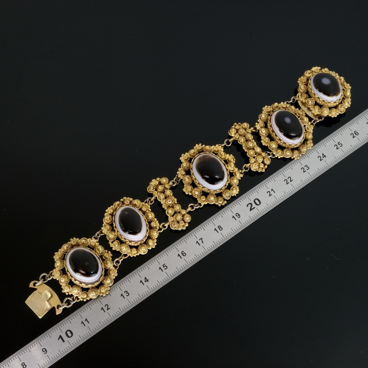 Pinchbeck Cannetille And Bull's Eye Agate Bracelet, Georgian Period-photo-6