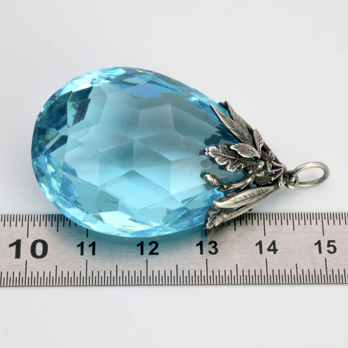 Pendentif Arts and Crafts goutte facettée feuillages argent 1930-photo-6