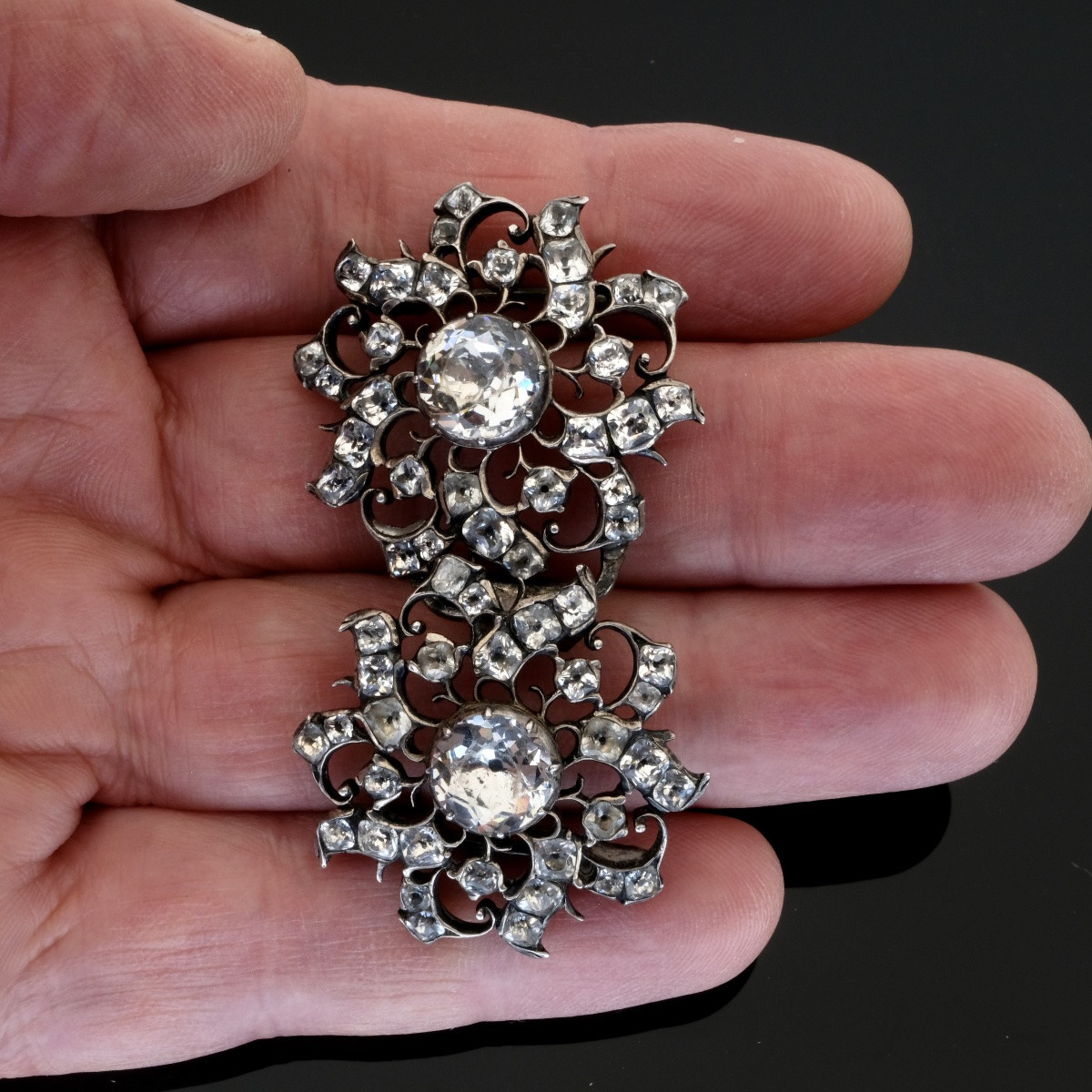 18th Century Silver And Rhinestone Belt Buckle-photo-4