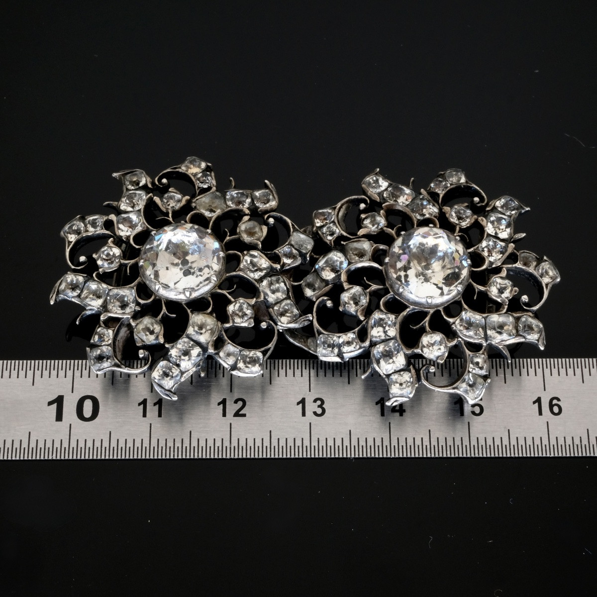 18th Century Silver And Rhinestone Belt Buckle-photo-5